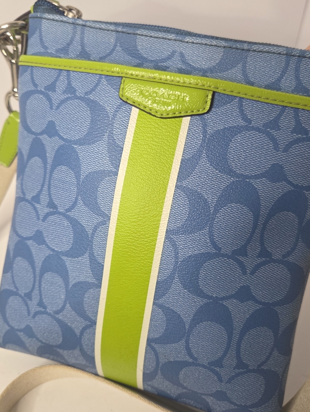 coach signature crossbody blue lime green accent classic 90s y2k coated canvas - Picture 2 of 8